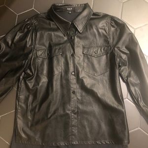 Pleather Black Button down with cap shoulders